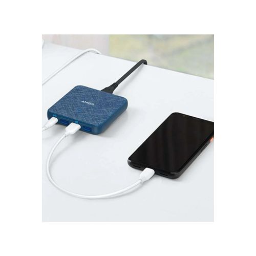 ANKER POWERPORT ATOM III SLIM (FOUR PORTS) 65W CHARGER - BLUE FABRIC