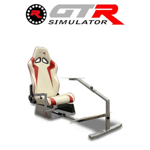 GTR Simulator Touring Model Simulator with Silver Frame and Adjustable Leatherette Racing Seat - White/Red