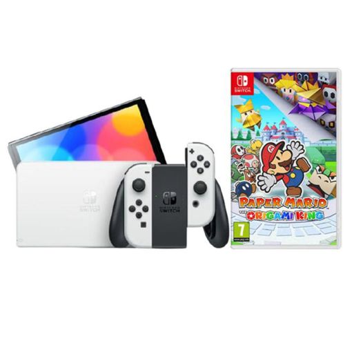 N.S – OLED Model w/ White Joy-Con - White  WIith Free N.S Paper Mario : The Origami King R2