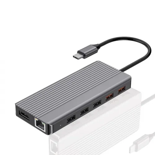 Powerology 12in1 Usb-c Hub Hdmi Type-c 100w Pd Ethernet Vga Usb Sd Microsd 3.5aux - Dark