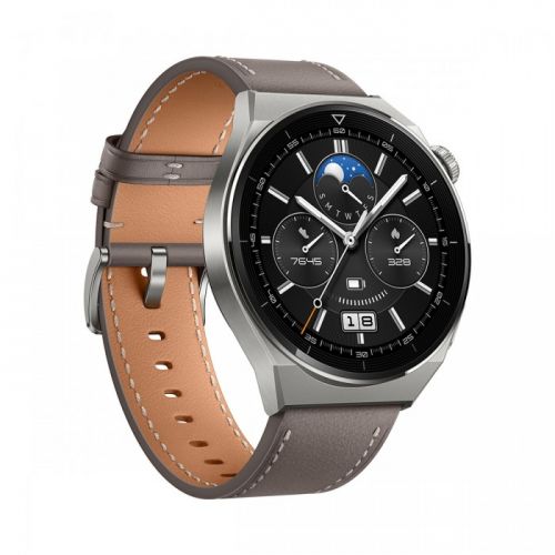 Huawei Watch GT3 Pro ODIN-B19V Smartwatch - Gray Leather Strap 46mm 