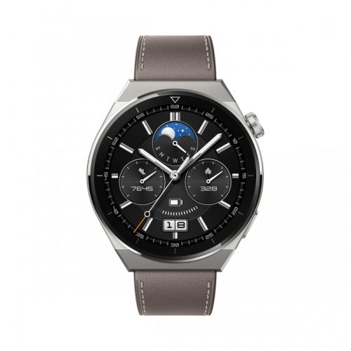 Huawei Watch GT3 Pro ODIN-B19V Smartwatch - Gray Leather Strap 46mm 