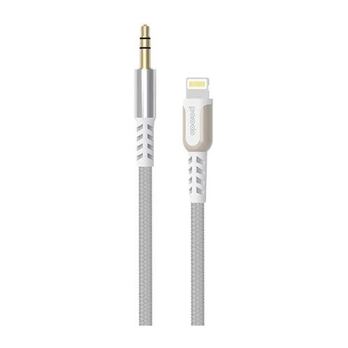 PORODO LIGHTNING TO AUX BREIDED METALLIC DURABLE TOUGH CABLE WITH 1.2M - WHITE