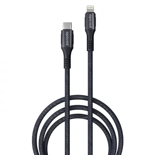Porodo Braided & Aluminum Type-C to Lightning PD Cable 3A - 2M Black 