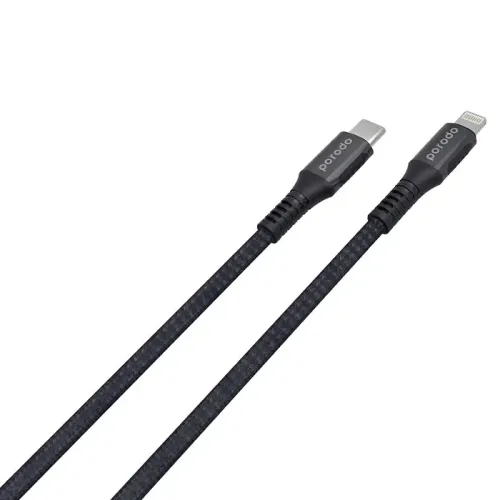 Porodo Braided & Aluminum Type-C to Lightning PD Cable 3A - 2M Black 