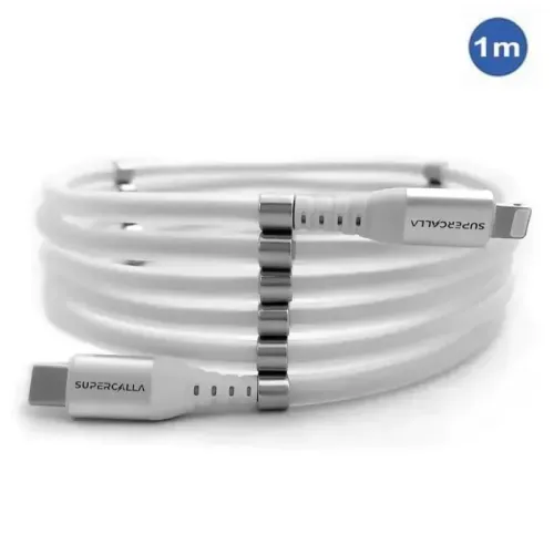 SuperCalla Magnetic USB-C to Lightning Cable 1m - White