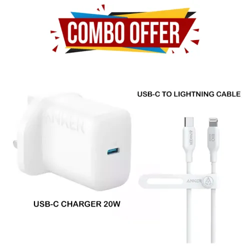 Anker 312 Usb-c Charger 20w With Usb-c To Lightning Cable 3ft - White (Bundle)