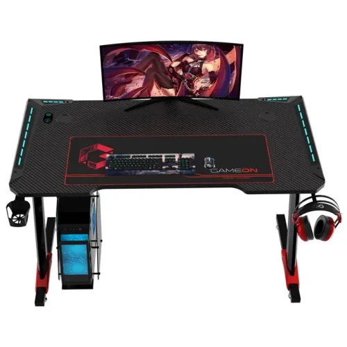 GAMEON Raptor II Series Z-Shaped RGB Flowing Light Gaming Desk (Size: 1400-600-720mm)
